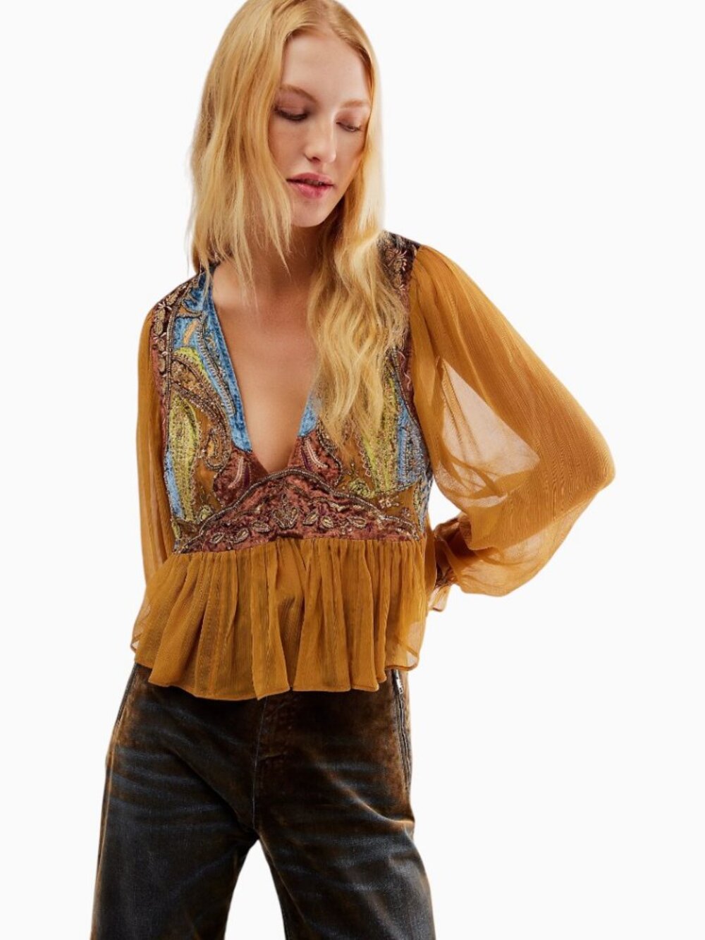 FREE PEOPLE JONI EMBELLISHED TOP NWOT SIZE S/P